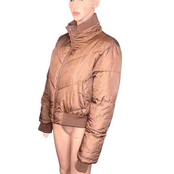 Ci Sono Outerwear Brown Puffer Jacket Women Size Medium Full Zip Short Length - Picture 2 of 5